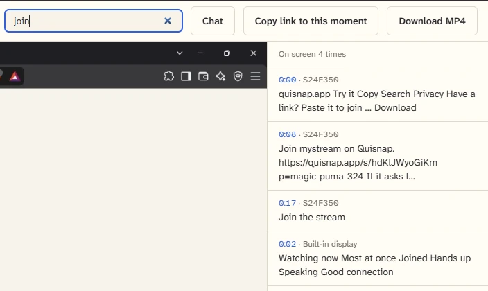The replay searched for a word: every time it was on screen, each one a click away