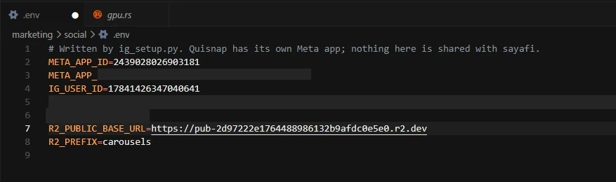 A settings file on a shared screen as the room sees it: the keys under grey bars, everything else readable