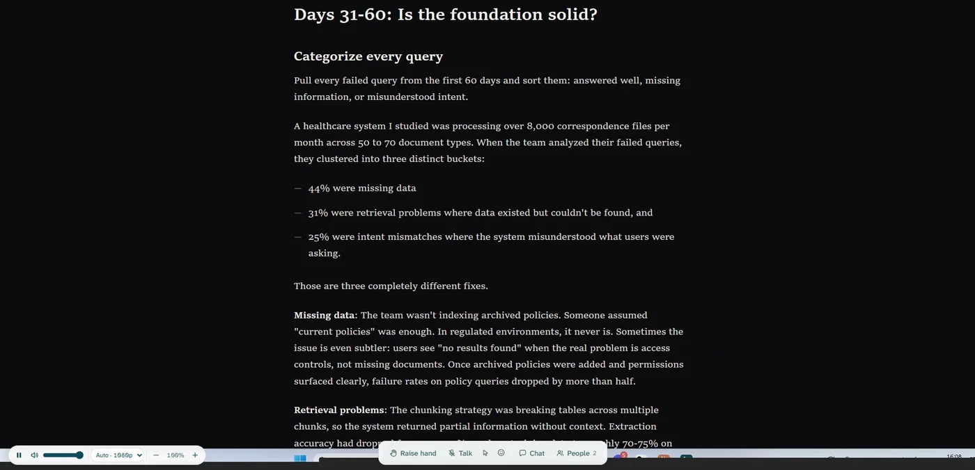 An article on a shared screen at its normal size, with the zoom at 100%